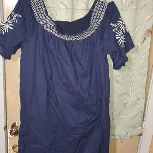 Cute cotton embroidered navy blue maternity dress